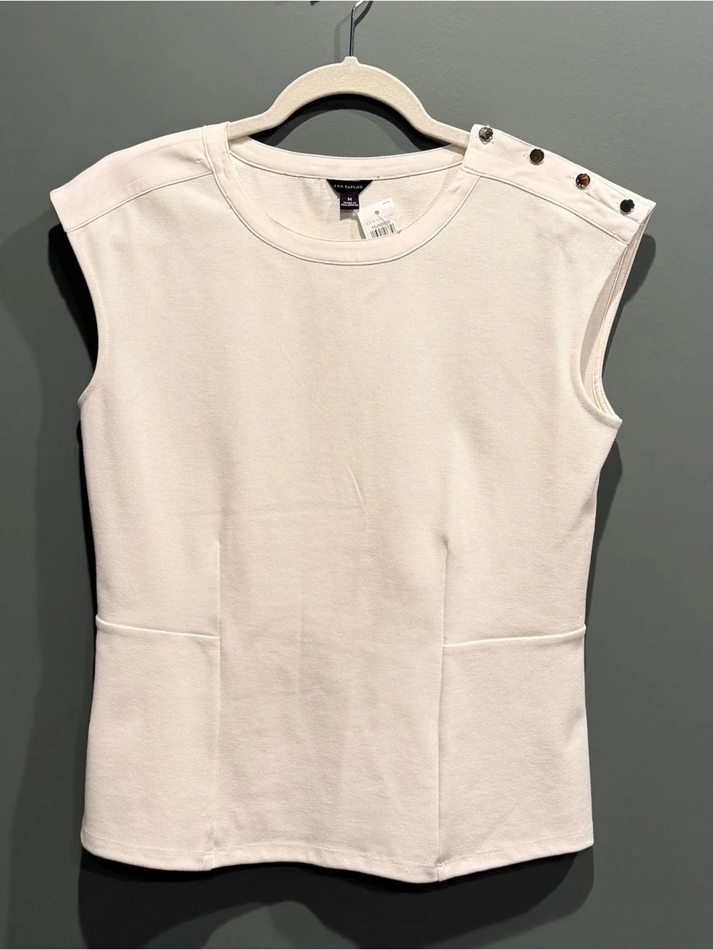 NWT Ann Taylor Sleeveless Cream Button-Shoulder Top